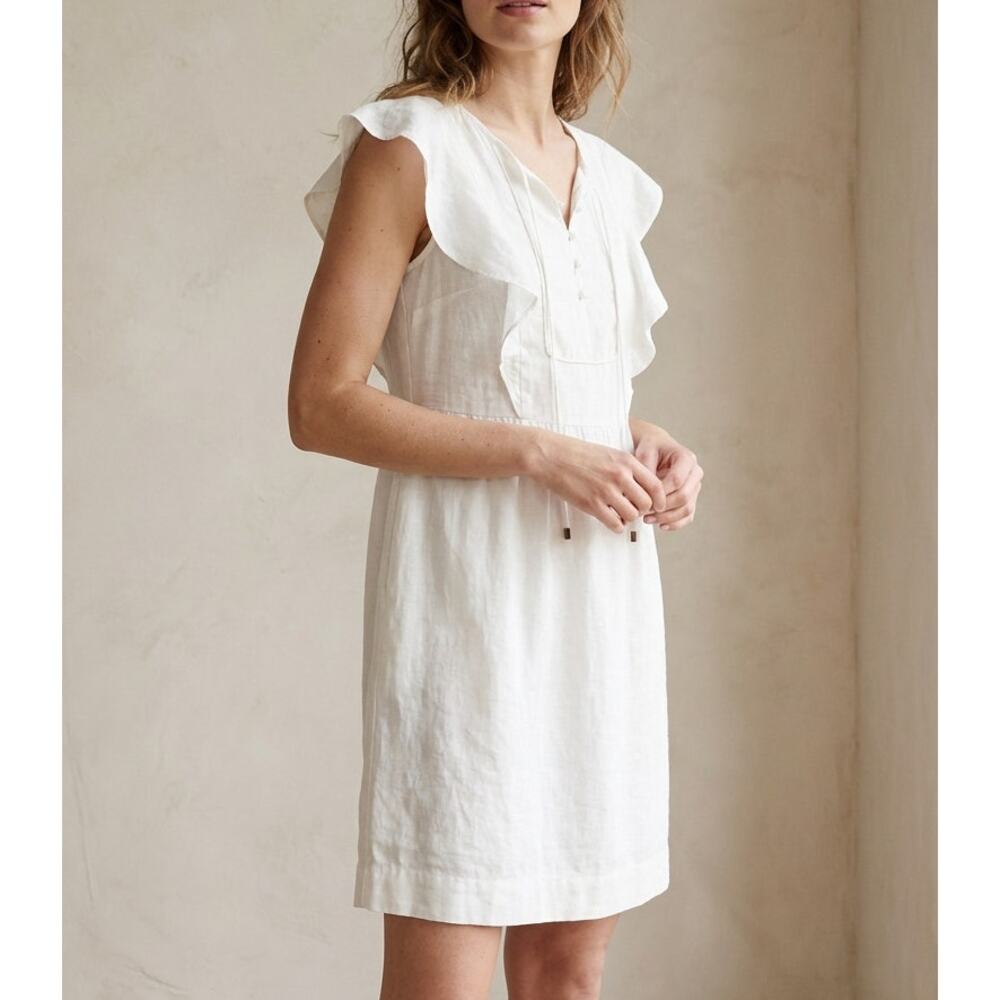 J.Crew White Linen/Cotton Ruffled Sleeve Mini Knee Length Sundress Dress, size 0